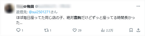 豊胸の子がずっと座っていたという飛田嬢のSNSツイート
